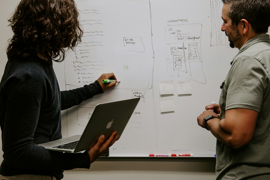 Professional geeft uitleg bij een whiteboard